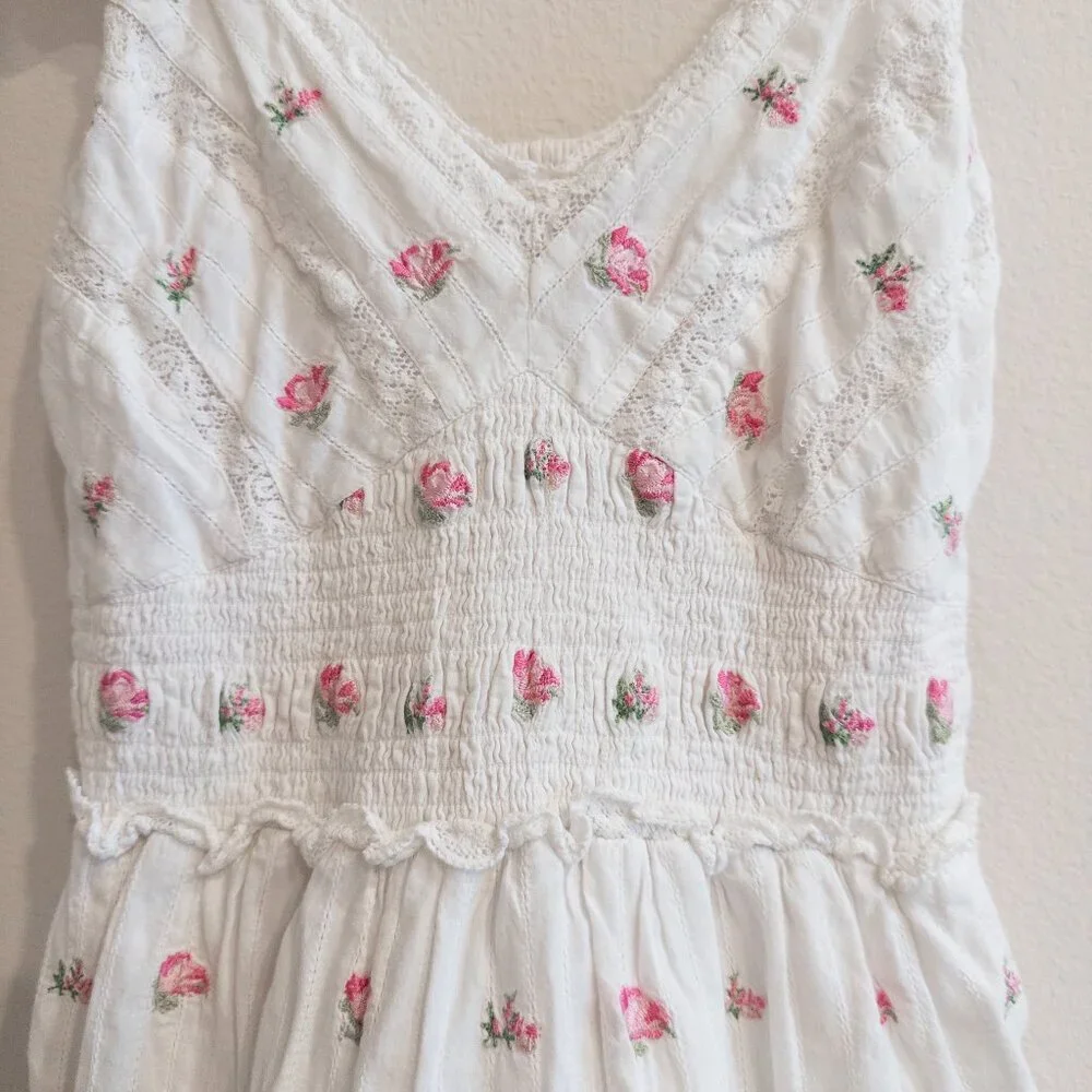 LoveShackFancy Finny Dress Embroidered Floral White Mini Dress, Size Small - Picture 5 of 10